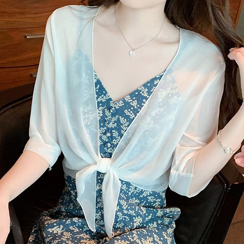 👚 50% OFF NOW! 📢🎁Buy Now Get Free Gift ⏳ Women's Chiffon Tie-Front Top – Summer layering essential – Lightweight, breathable & perfect for beach or brunch 🌸