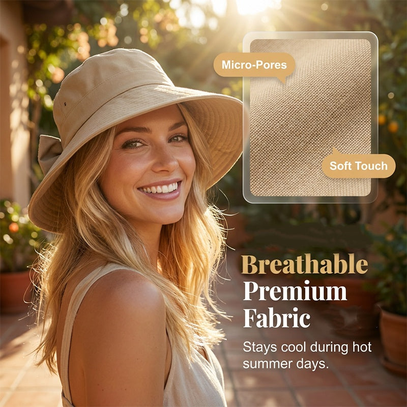 👒 50% OFF NOW ! 💐 Women's Bowknot Wide Brim Sun Protective Hat – Oversized wide brim blocks UV rays, delicate bow decor, lightweight breathable fabric, ideal for beach, travel & outdoor walking✨