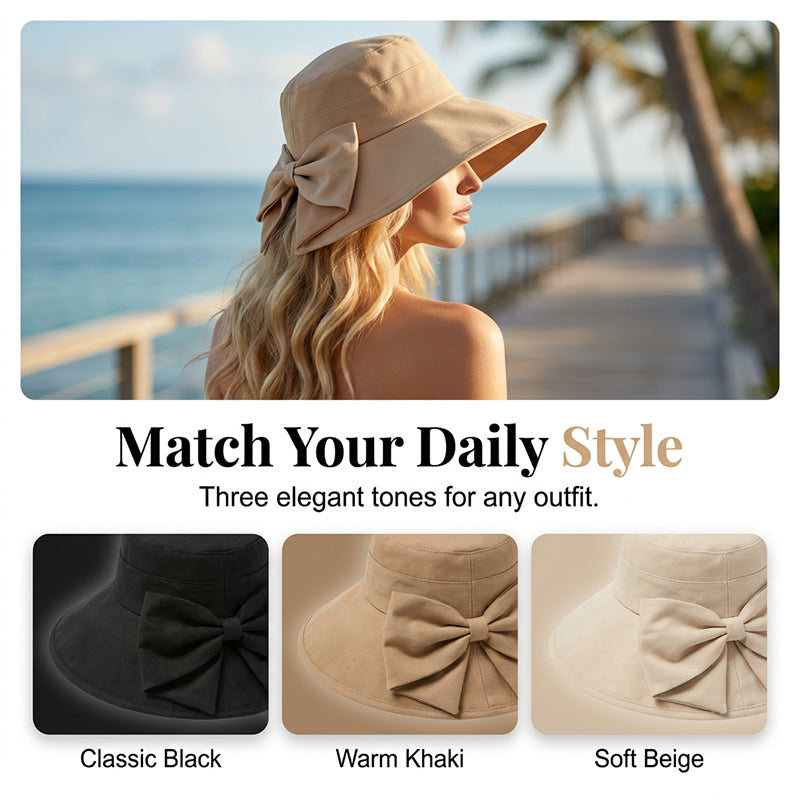 👒 50% OFF NOW ! 💐 Women's Bowknot Wide Brim Sun Protective Hat – Oversized wide brim blocks UV rays, delicate bow decor, lightweight breathable fabric, ideal for beach, travel & outdoor walking✨