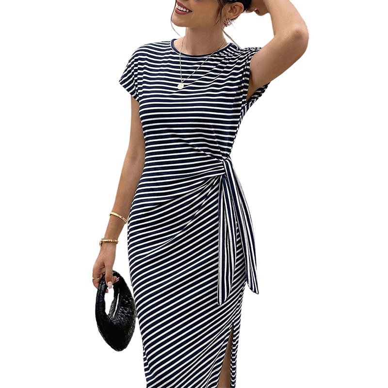 👗 LIMITED-TIME 50% OFF! ✨ Women's Striped Side-Tie Midi Dress – Adjustable, Breathable, Classic 🌊