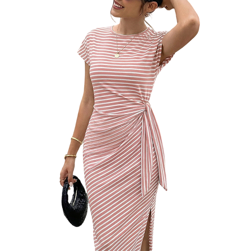 👗 LIMITED-TIME 50% OFF! ✨ Women's Striped Side-Tie Midi Dress – Adjustable, Breathable, Classic 🌊