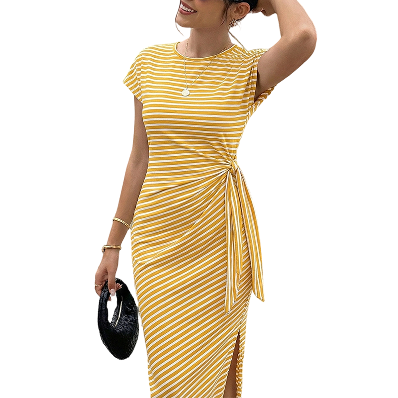 👗 LIMITED-TIME 50% OFF! ✨ Women's Striped Side-Tie Midi Dress – Adjustable, Breathable, Classic 🌊