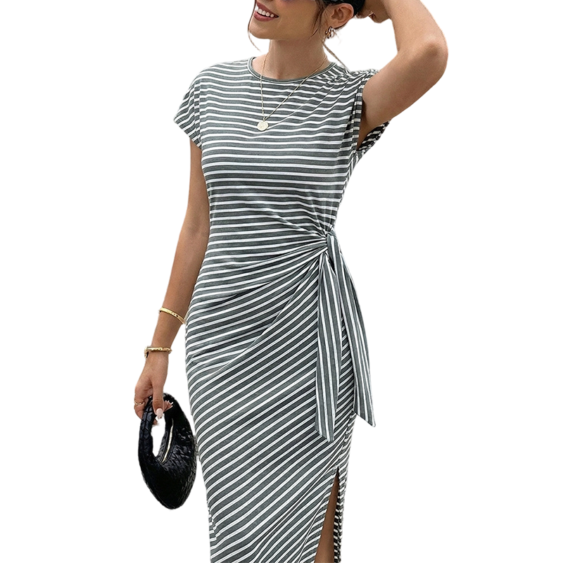 👗 LIMITED-TIME 50% OFF! ✨ Women's Striped Side-Tie Midi Dress – Adjustable, Breathable, Classic 🌊