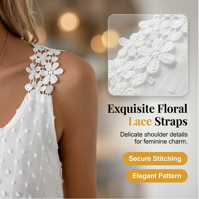 🦢🌙🎀 LIMITED-TIME 50% OFF! Elegant Dot Lace Camisole – Soft Lace Trim, Classic Polka Dots, Slimming Silhouette – Perfect for Date Nights, Parties or Office Chic 🕊️💼