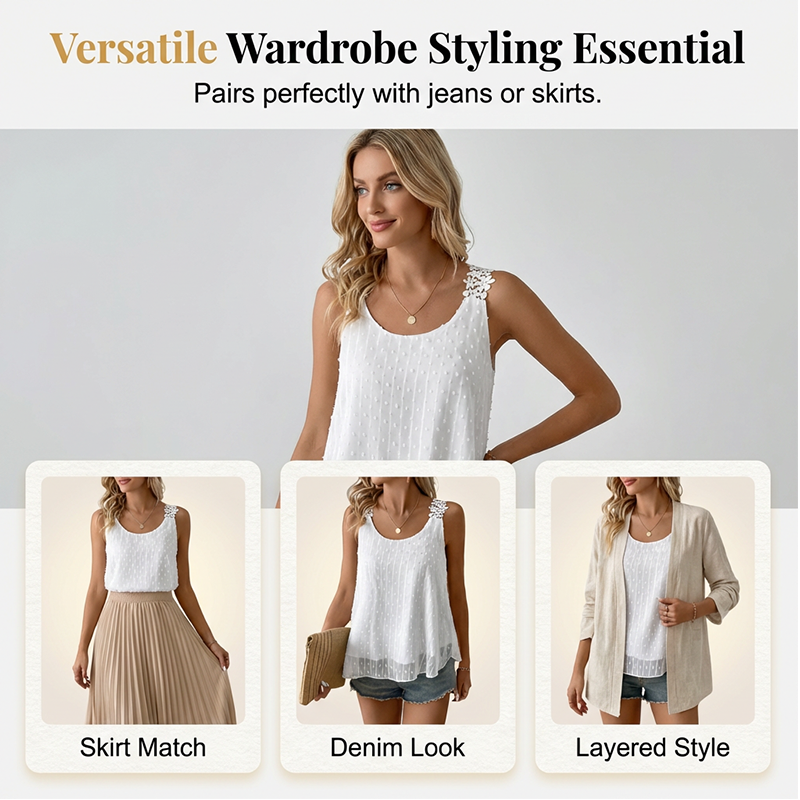 🦢🌙🎀 LIMITED-TIME 50% OFF! Elegant Dot Lace Camisole – Soft Lace Trim, Classic Polka Dots, Slimming Silhouette – Perfect for Date Nights, Parties or Office Chic 🕊️💼