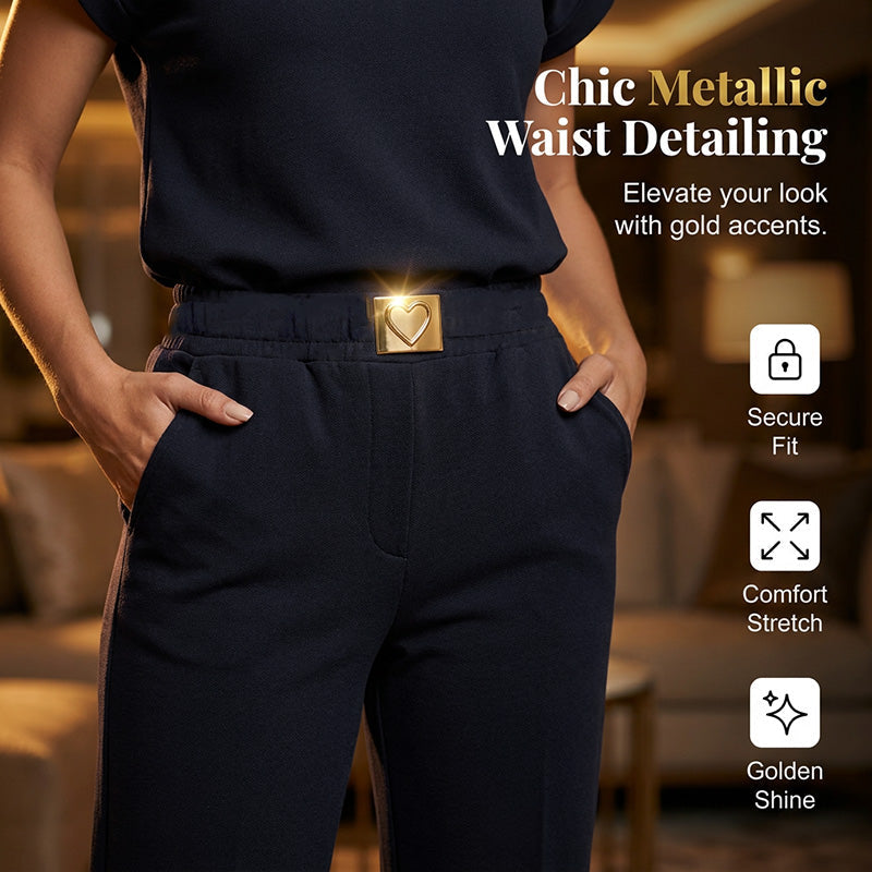👗 50% OFF! 💐 Women's Casual Top & Pants 2-Piece Set – Chic, Wide-Leg, Gold Accents ✨