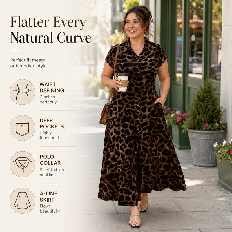 ⏳Limited-time 50% off⏰Women's Elegant Leopard Print Lapel Dress🐆👗