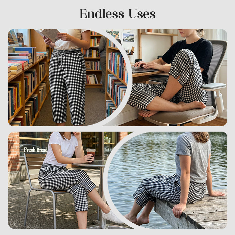 🎁2026 New Arrivals 50% OFF💥Gingham Capri Pants – Drawstring Comfort & Breathable Cotton-Linen