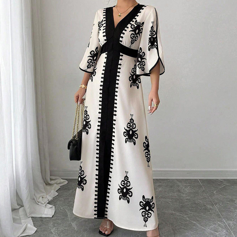 👗 LIMITED-TIME 50% OFF! 💥 Women's Elegant V-Neck Print Maxi Dress – Flutter Sleeves, Ethnic Print, Side Slits ✨