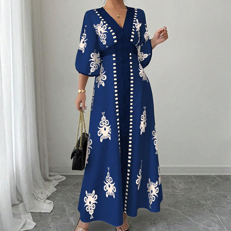 👗 LIMITED-TIME 50% OFF! 💥 Women's Elegant V-Neck Print Maxi Dress – Flutter Sleeves, Ethnic Print, Side Slits ✨