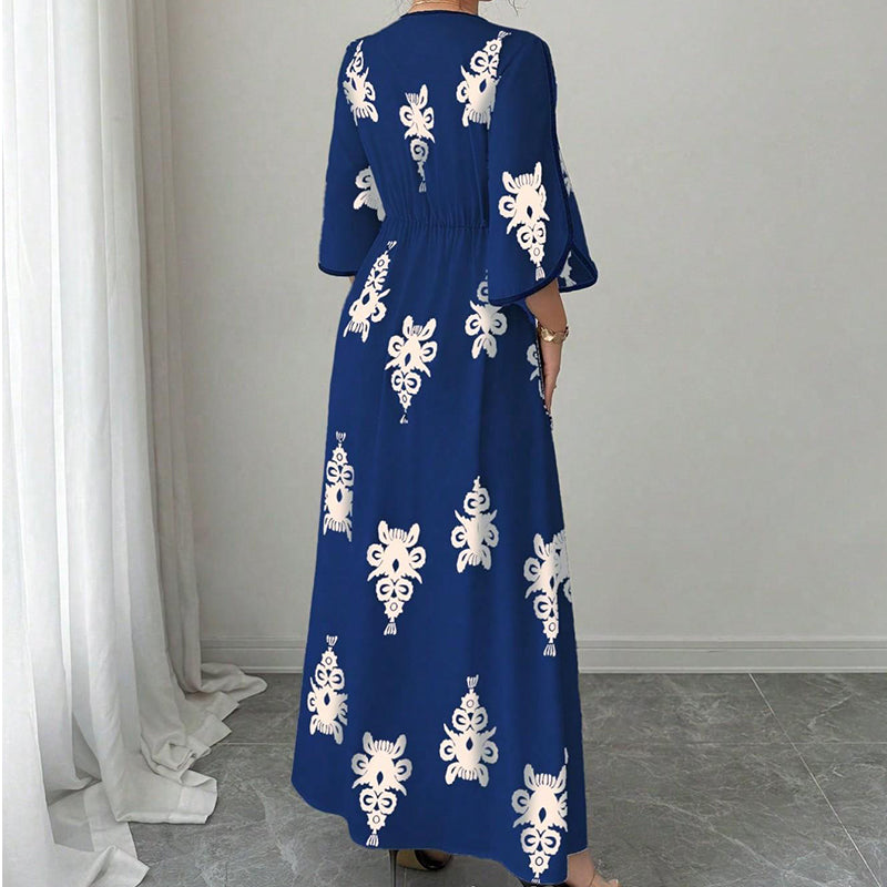 👗 LIMITED-TIME 50% OFF! 💥 Women's Elegant V-Neck Print Maxi Dress – Flutter Sleeves, Ethnic Print, Side Slits ✨