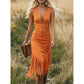 🤠 LIMITED-TIME 50% OFF! ✨ Retro Western Tassel Sleeveless Slim Dress – Fringe Hem, Front Zipper, Cowgirl Style 🌵
