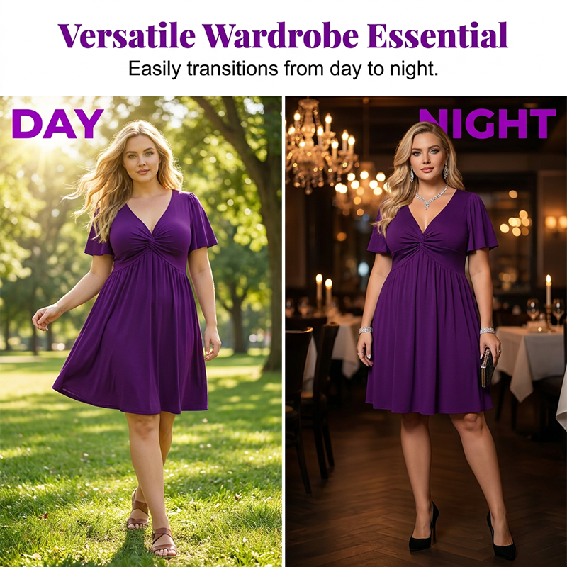 👗 Elegant V-Neck Twist Front Midi Dress with Pockets — Flattering Silhouette, Effortless All-Day Style