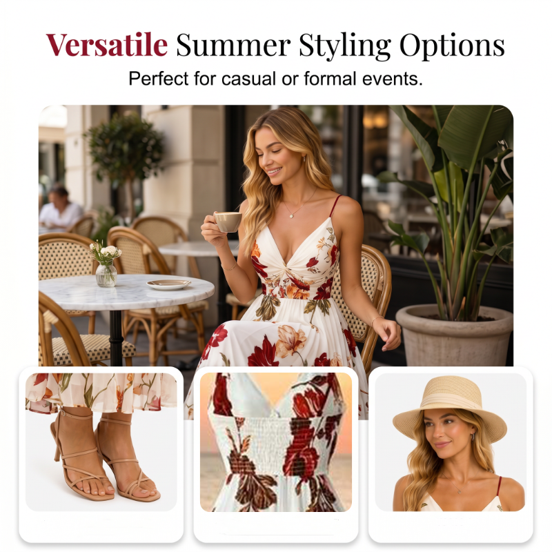 🌺 NEW ARRIVAL 👗 Women’s Floral Maxi Dress – Adjustable Thin Straps, Flowing Silhouette & Summer Elegance ✨