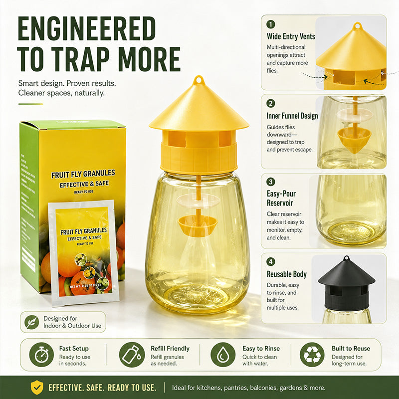 ⏳Final 3 Hours Flash Sale £9.99! 🍊Reusable Hanging Fruit Fly Trap with Attractant Granules, Non-Toxic Fly Catcher for Kitchen Patio Garden Indoor & Outdoor Use
