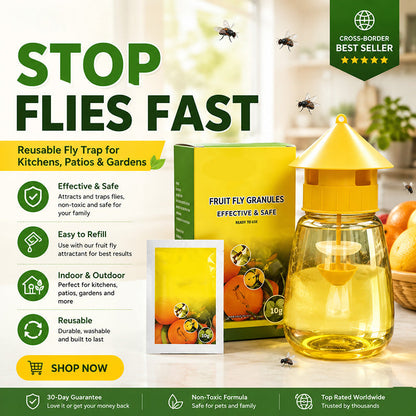 ⏳Final 3 Hours Flash Sale £9.99! 🍊Reusable Hanging Fruit Fly Trap with Attractant Granules, Non-Toxic Fly Catcher for Kitchen Patio Garden Indoor & Outdoor Use