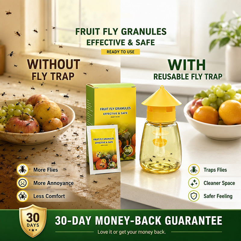 ⏳Final 3 Hours Flash Sale £9.99! 🍊Reusable Hanging Fruit Fly Trap with Attractant Granules, Non-Toxic Fly Catcher for Kitchen Patio Garden Indoor & Outdoor Use