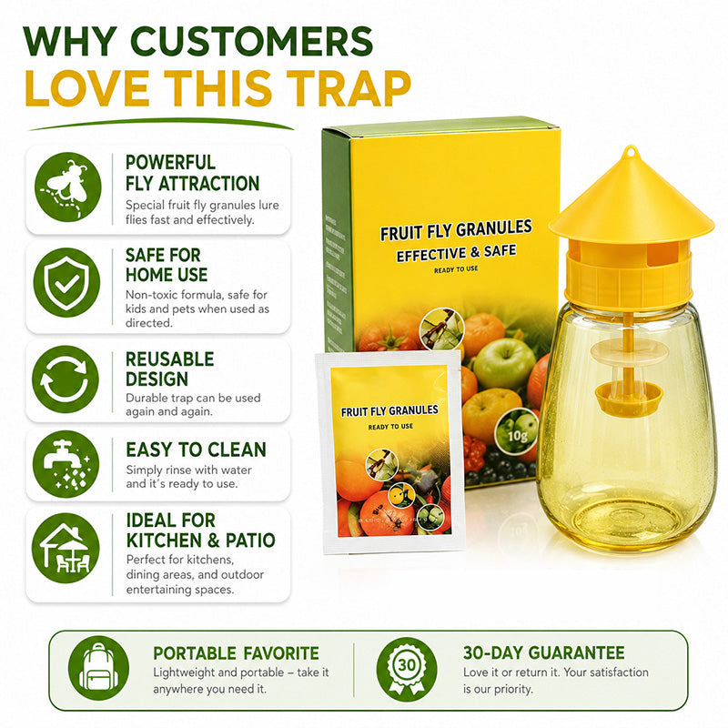 ⏳Final 3 Hours Flash Sale £9.99! 🍊Reusable Hanging Fruit Fly Trap with Attractant Granules, Non-Toxic Fly Catcher for Kitchen Patio Garden Indoor & Outdoor Use