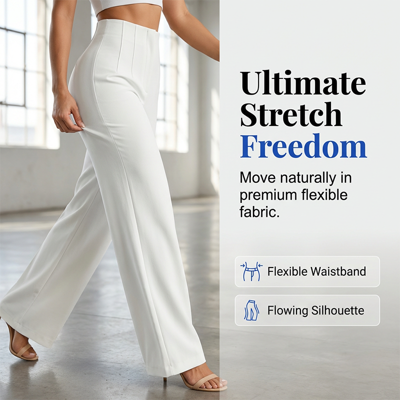 🏆 Last Day Special Price £19.99 ! 👖Women High Waist Solid Wide Leg Trousers – Slimming Long Straight Cut & Wrinkle Resistant Fabric 💕