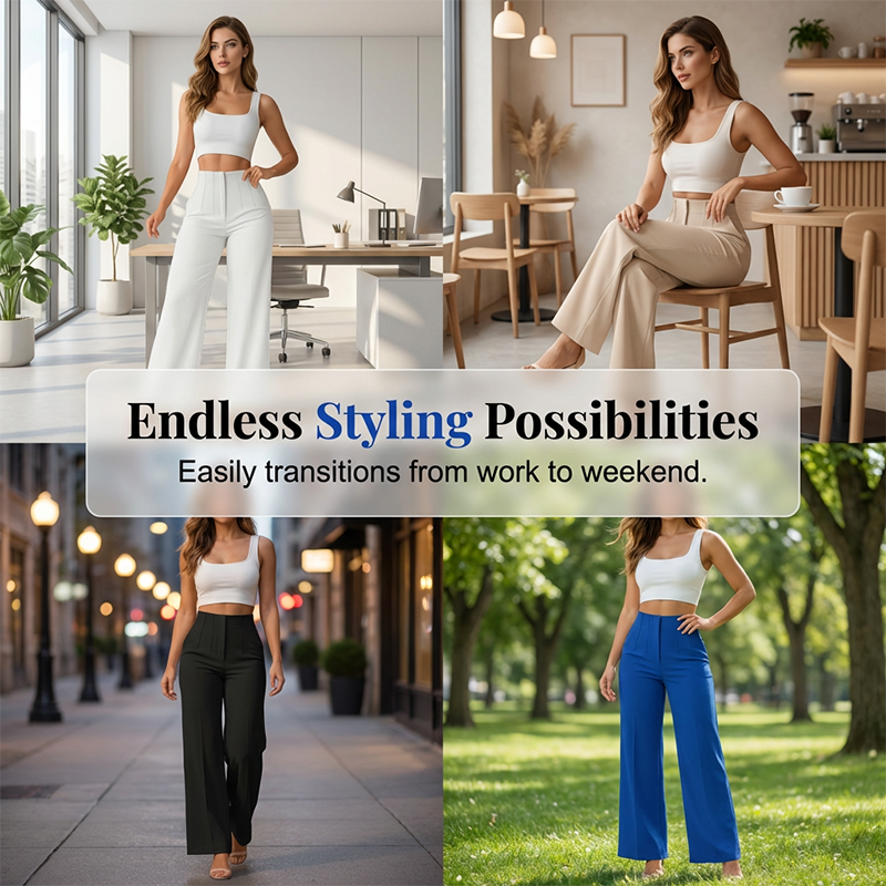 🏆 Last Day Special Price £19.99 ! 👖Women High Waist Solid Wide Leg Trousers – Slimming Long Straight Cut & Wrinkle Resistant Fabric 💕