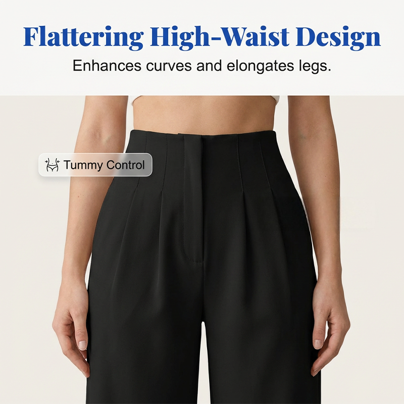 🏆 Last Day Special Price £19.99 ! 👖Women High Waist Solid Wide Leg Trousers – Slimming Long Straight Cut & Wrinkle Resistant Fabric 💕