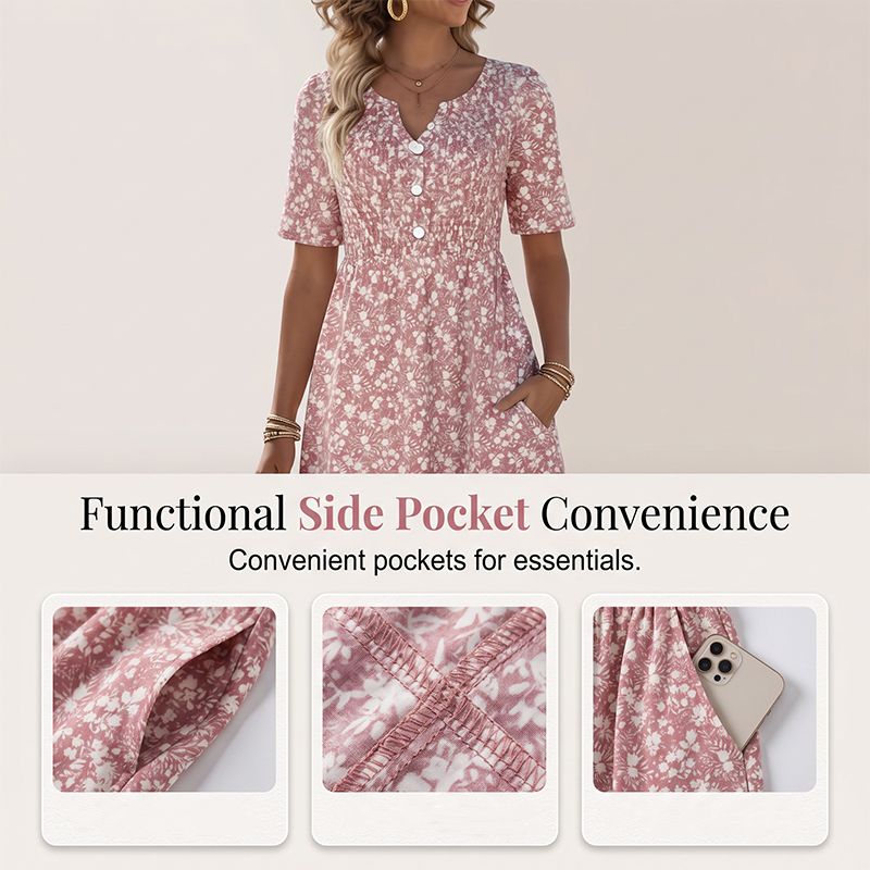⏳Limited-time 50% Off⏰Women's Casual V-Neck Print Dress with Pockets💐👗