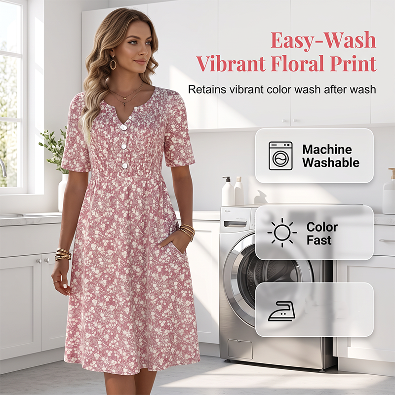 ⏳Limited-time 50% Off⏰Women's Casual V-Neck Print Dress with Pockets💐👗