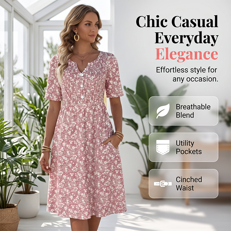 ⏳Limited-time 50% Off⏰Women's Casual V-Neck Print Dress with Pockets💐👗