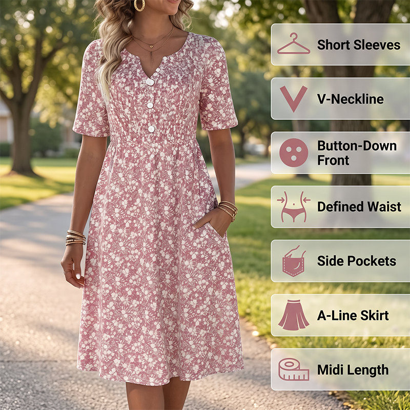 ⏳Limited-time 50% Off⏰Women's Casual V-Neck Print Dress with Pockets💐👗