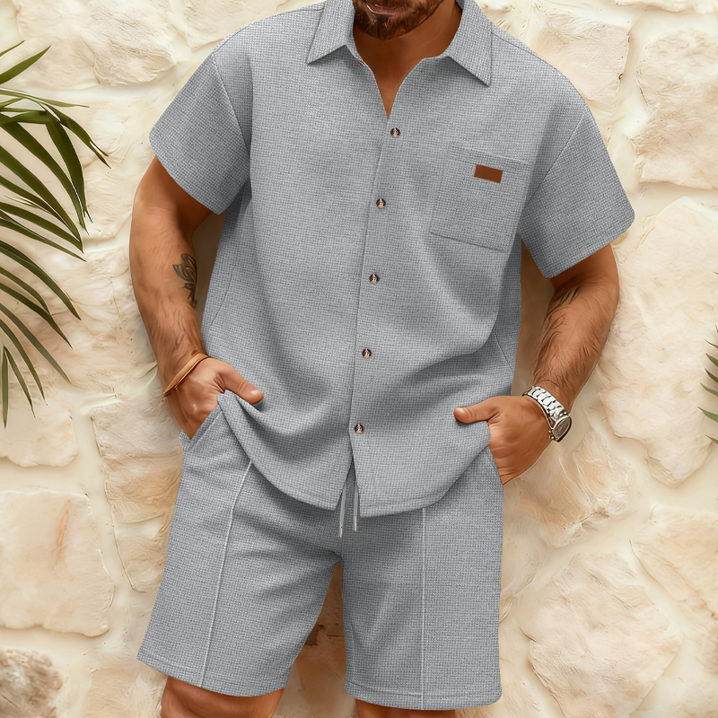 👕 53% OFF NOW! 🩳 Men's Waffle Knit Short Sleeve Shirt & Shorts Set – Soft textured fabric, breathable & relaxed fit – Perfect for summer loungewear & casual outings ☀️