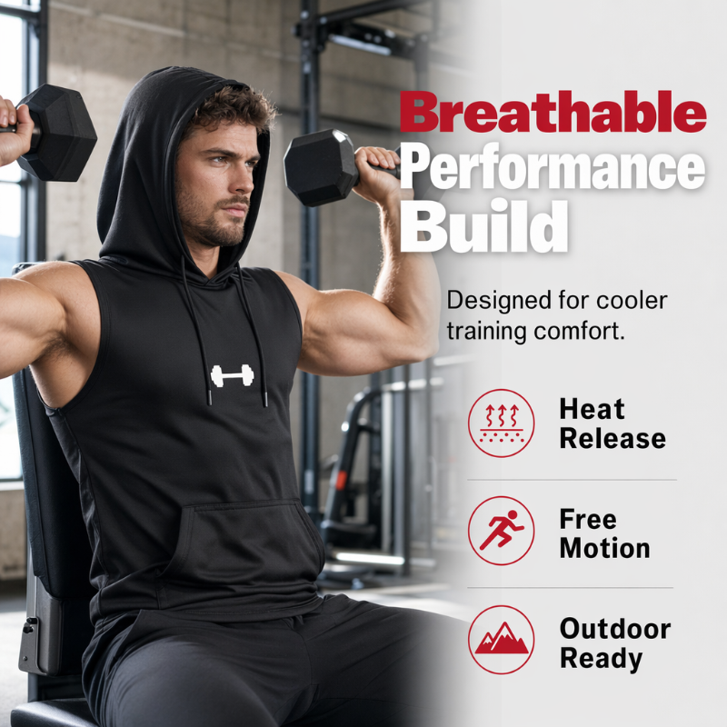 🏋️ Men's Athletic Sleeveless Hoodie Vest —  Breathable Moisture-Wicking | Perfect for Workout & Running