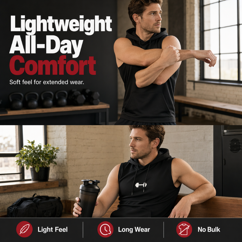 🏋️ Men's Athletic Sleeveless Hoodie Vest —  Breathable Moisture-Wicking | Perfect for Workout & Running