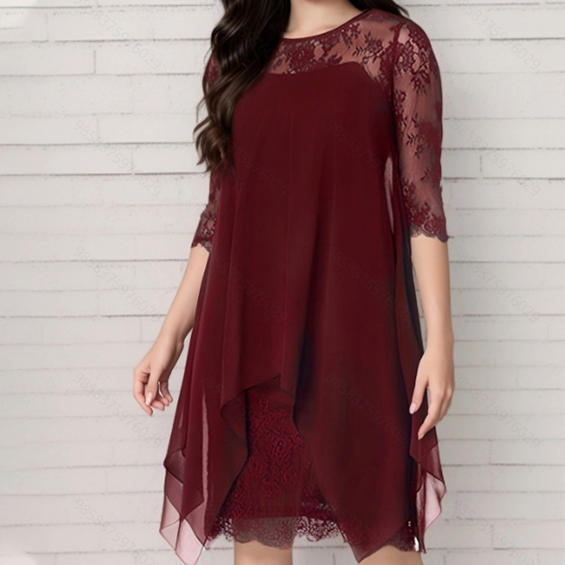 🎉🖤SUMMER HOT SALE £14.99!!💥50K+ SOLD✨Women's Elegant High-Low Hem Lace Overlay Dress