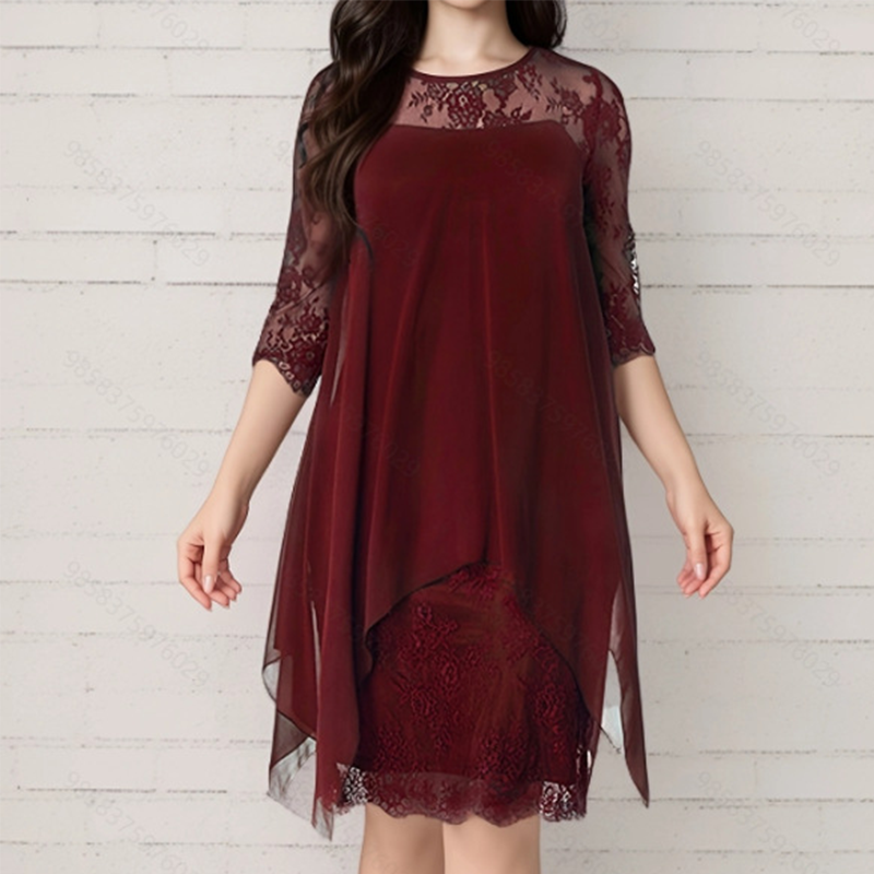 🎉🖤SUMMER HOT SALE £14.99!!💥50K+ SOLD✨Women's Elegant High-Low Hem Lace Overlay Dress