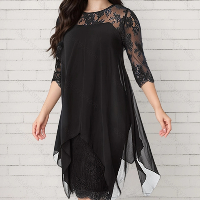 🎉🖤SUMMER HOT SALE £14.99!!💥50K+ SOLD✨Women's Elegant High-Low Hem Lace Overlay Dress