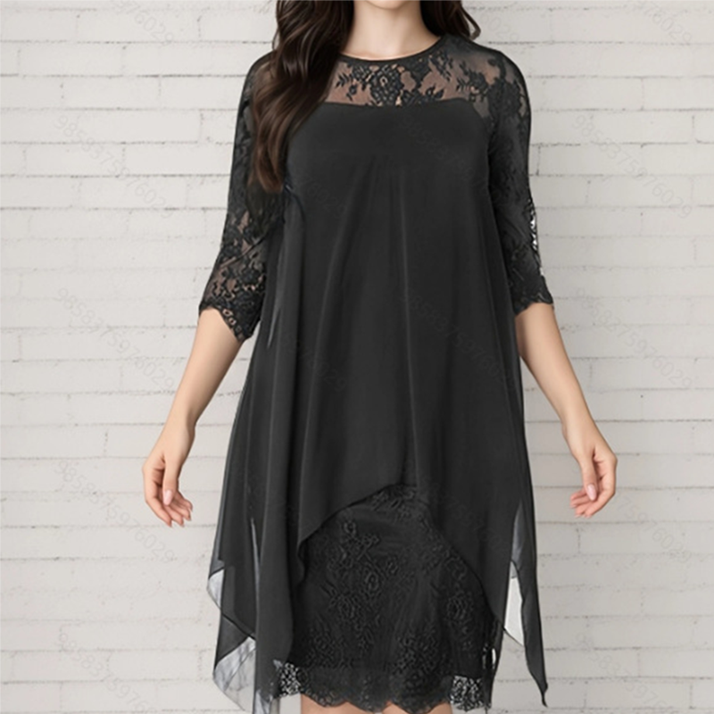 🎉🖤SUMMER HOT SALE £14.99!!💥50K+ SOLD✨Women's Elegant High-Low Hem Lace Overlay Dress