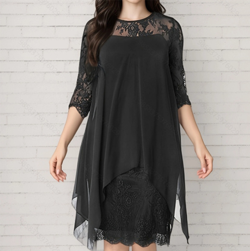 🎉🖤SUMMER HOT SALE £14.99!!💥50K+ SOLD✨Women's Elegant High-Low Hem Lace Overlay Dress