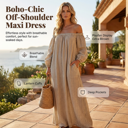 Women's Off-Shoulder Maxi Dress with Lantern Sleeves 🌸 Bare Shoulders, Billowy Sleeves – A Romantic Silhouette for Special Moments ✨