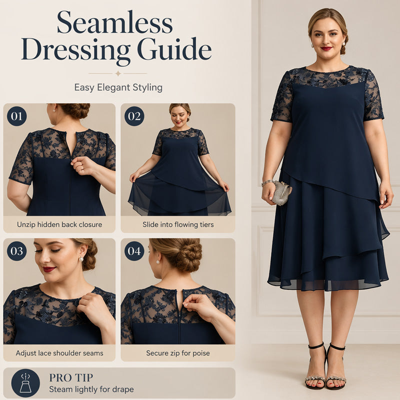 🌸👗✨ LIMITED TIME 50% OFF! Women’s Elegant Plus Size Lace Tiered Midi Dress – Breathable Chiffon, Flattering High Waist and Occasion Ready Style