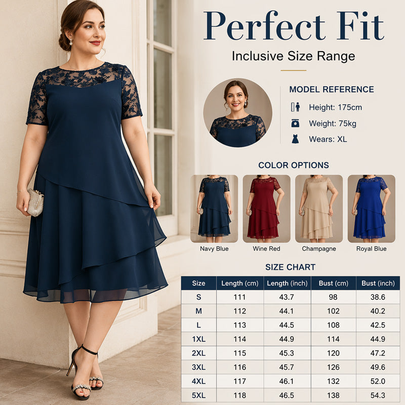 🌸👗✨ LIMITED TIME 50% OFF! Women’s Elegant Plus Size Lace Tiered Midi Dress – Breathable Chiffon, Flattering High Waist and Occasion Ready Style