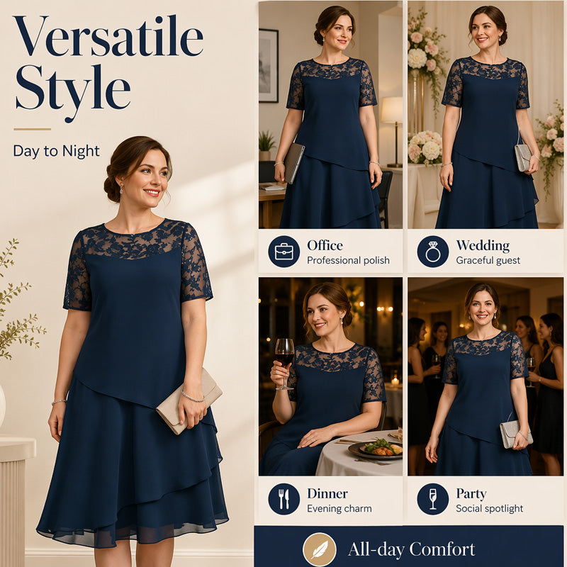 🌸👗✨ LIMITED TIME 50% OFF! Women’s Elegant Plus Size Lace Tiered Midi Dress – Breathable Chiffon, Flattering High Waist and Occasion Ready Style