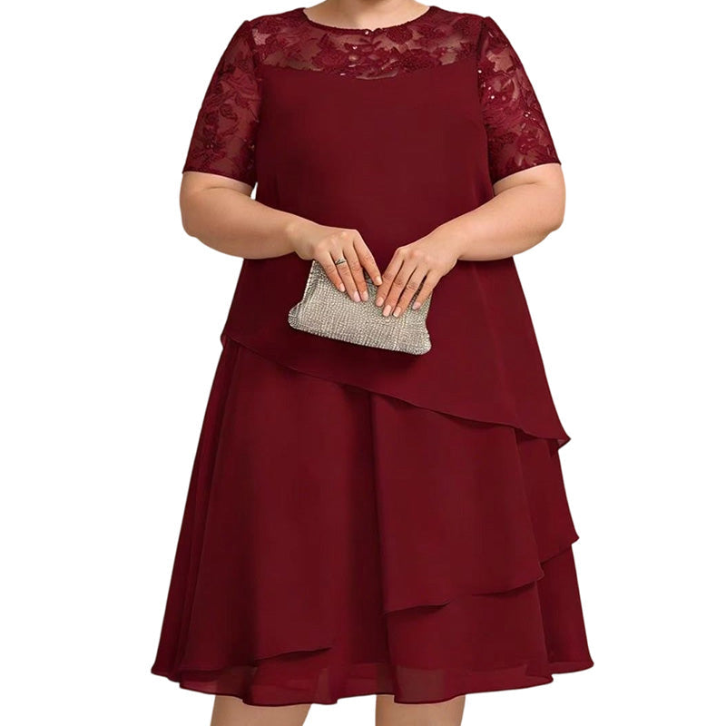 🌸👗✨ LIMITED TIME 50% OFF! Women’s Elegant Plus Size Lace Tiered Midi Dress – Breathable Chiffon, Flattering High Waist and Occasion Ready Style
