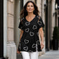 👗 LIMITED-TIME 50% OFF! Women’s Heart Print Cutout Lace-Up Short Sleeve Top, Casual V-Neck Daily Blouse