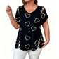 👗 LIMITED-TIME 50% OFF! Women’s Heart Print Cutout Lace-Up Short Sleeve Top, Casual V-Neck Daily Blouse