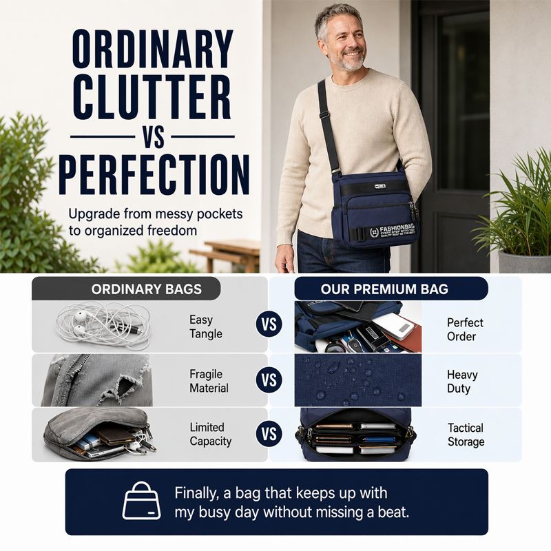 👜 LIMITED-TIME 50% OFF! Men's Large Capacity Multi-Pocket Crossbody Bag, Water Resistant Nylon Casual Messenger Shoulder Bag