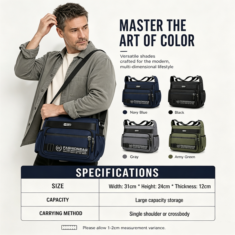 👜 LIMITED-TIME 50% OFF! Men's Large Capacity Multi-Pocket Crossbody Bag, Water Resistant Nylon Casual Messenger Shoulder Bag