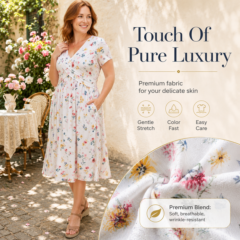 🧡Summer Hot Sale 50% OFF!!⚡Women's V-Neck Floral Print Dress with Twist Waist