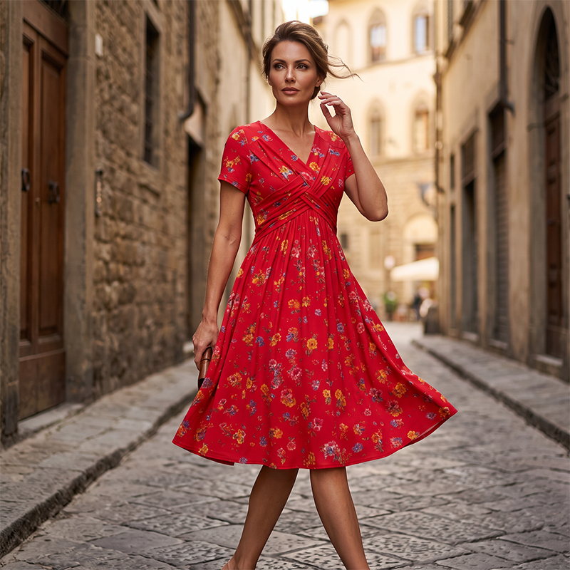 🧡Summer Hot Sale 50% OFF!!⚡Women's V-Neck Floral Print Dress with Twist Waist