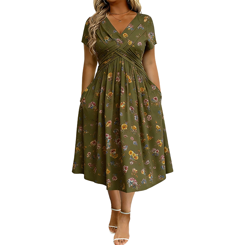 🧡Summer Hot Sale 50% OFF!!⚡Women's V-Neck Floral Print Dress with Twist Waist