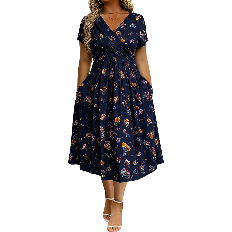 🧡Summer Hot Sale 50% OFF!!⚡Women's V-Neck Floral Print Dress with Twist Waist